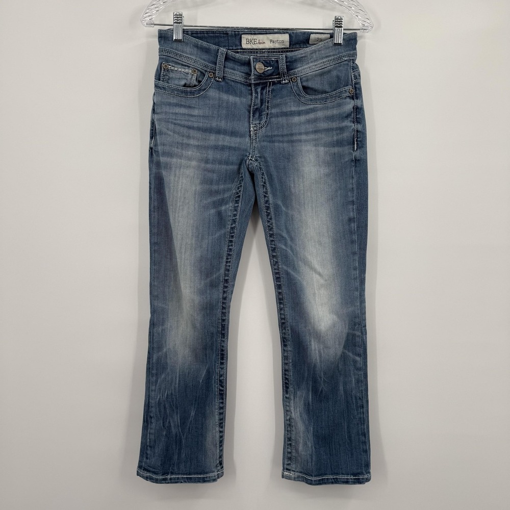 Buckle BKE Jeans Womens 25 Blue Payton Crop Slim Distressed Embroidered Mid Rise